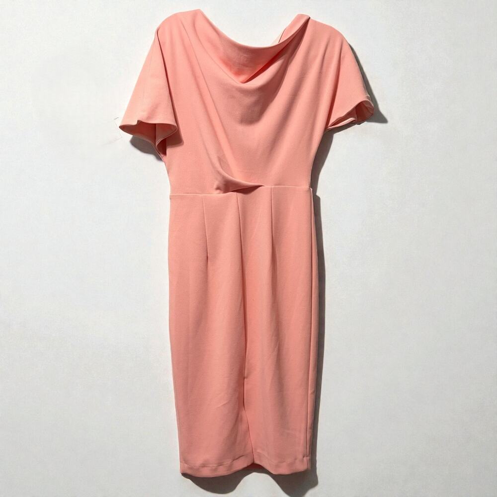 Alexia Admor Peach Pink Drape Neck Sheath Dress Small Retro Mod Chic Wedding - Picture 5 of 9